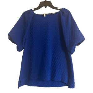 Umgee Textured Puff Sleeve Size Small Royal Blue Short Sleeve Blouse